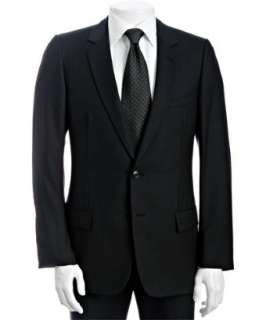 Christian Dior charcoal pinstriped wool 2 button suit with flat front 