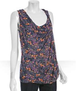 Free People charcoal floral ribbed drape front tank   up to 70 