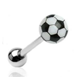  Tongue Ring Barbell Piercing with White Soccer Ball Design 