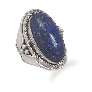  Lapis Lazuli Rope and Bead Polished Band Sterling Silver 