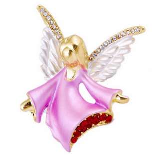 Christmas Angel 1P Brooch Pin Enamel Rhinestone Gold Plated 46*42MM 