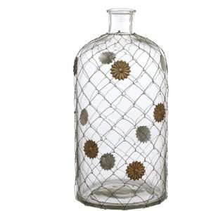  Set of 2 Decorative Glass Bottles With Wire and Floral 