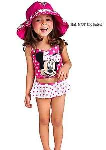   Minnie Mouse 3D Bow Pink & White Polka Dot 2pc Swimsuit 2T 5T DEFECTS