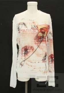 Jean Paul Gaultier Malle White Mesh & Red Logo Distressed Mens Shirt 