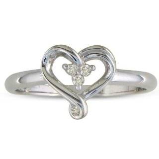 Three Stone Diamond Heart Shape Promise Ring in Sterling Silver 