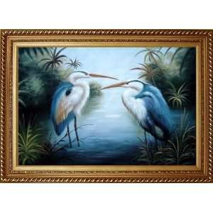  Pair of Great Blue Egret Heron Birds Oil Painting, with 