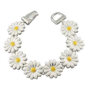    Silver Tone Daisy Flower Magnetic Clasp Charm Bracelet Jewelry