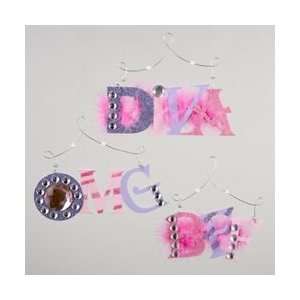   Pink Feather and Glitter Word Plaque Ornaments