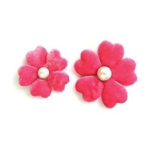  Creative Charms Vintage Velvet Poppies W/Pearls 4/Pkg Pink 