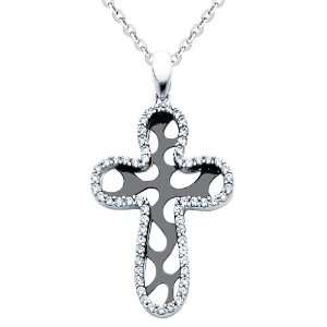  Zorconia Cross Chrm Pendant with White Gold 1.6mm Side Diamond cut 