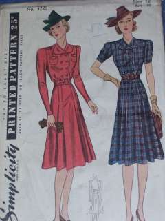 1930s 1940s SIMPLICITY #3225 LADIES DOUBLE BREASTED TAILORED DRESS 