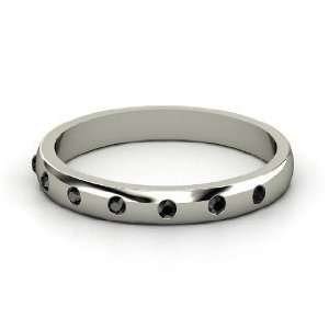  Button Band, Sterling Silver Ring with Black Diamond 