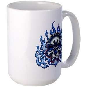  Large Mug Coffee Drink Cup Skull in Blue Flames 