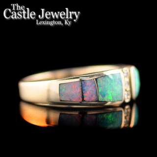 Opal Inlay .03 CTTW Round Diamond Strip 14 Karat Gold Ring  