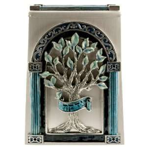   Exquisite Tree of Life Tzedakah Box   Teal / Silver 