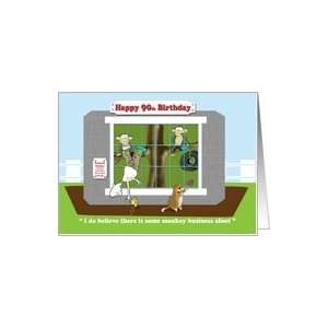  Funny monkey business 90th birthday card, Fat Cat and 