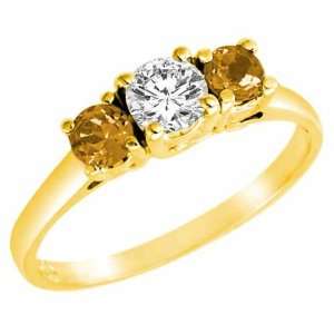  18K Yellow Gold Round 3 Stone Diamond and Citrine Accented 