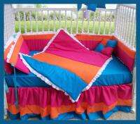 NEW crib bedding set BLUE ORANGE PINK color fabrics  