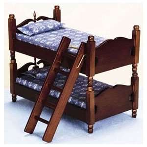  Dollhouse Miniature Walnut Bunk Bed with Ladder 
