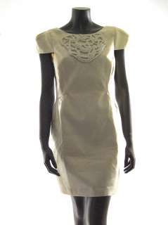 Tibi womens ivory beaded rope detailed bust cap slv silk dress 8 $428 