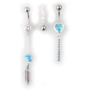 Set of 3 Sterling Silver Belly Button Rings Jewelry