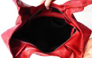   SNAKE LEATHER HANDBAG BAG HOBO LARGE SHINY RED NEW ~ TUFTS  