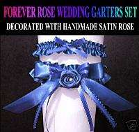 ROYAL BLUE ROSE FRENCH WEDDING GARTER GARTERS BRIDE  