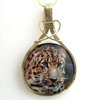 Jaguar Cat Glass Cameo Pendant 14K Rolled Gold Jewelry  