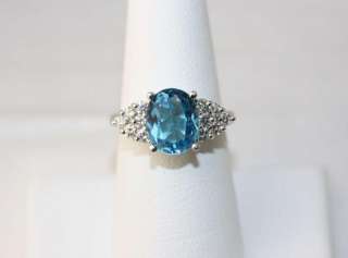 14k White Gold Blue Topaz & Diamond Ring  