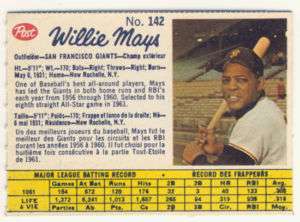 1962 Post Canadian # 142 Willie Mays  