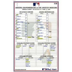   at Dodgers 4 24 2008 Game Used Lineup Card