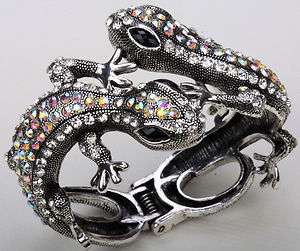 Clear swarovski crystal lizard bangle bracelet jewelry  