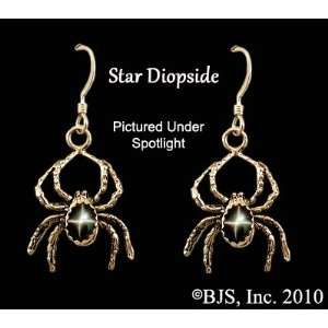 Spider Earrings with Gem, 14k Yellow Gold, Star Diopside set gemstone 