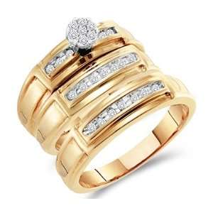   Engagement Rings Set Wedding Bands Yellow Gold Men Lady .22ct, Size 5