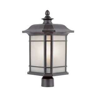   Light Outdoor Post Top Lantern, Black Finish with Tea Stained Glass