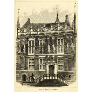  1877 Wood Engraving Kampen Holland Town City Hall 