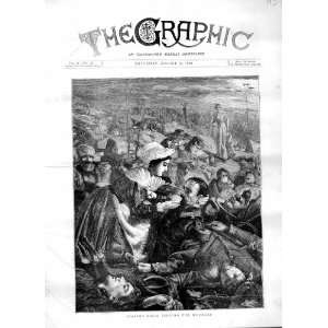   1870 PEASANT GIRLS TENDING WOUNDED SOLDIERS WAR PRINT
