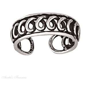    Sterling Silver Adjustable Unique Flat Looped Toe Ring Jewelry