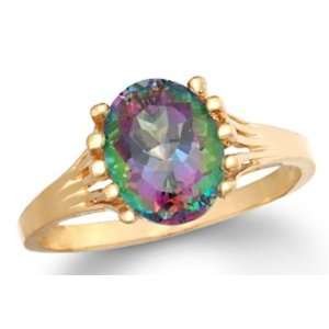    Unique New 2.50 Ct Natural Mystic Topaz 14K Gold Ring Jewelry