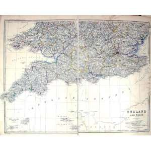 Johnston Antique Map C1877 England Wales Scilly Isles Guernsey Jersey 