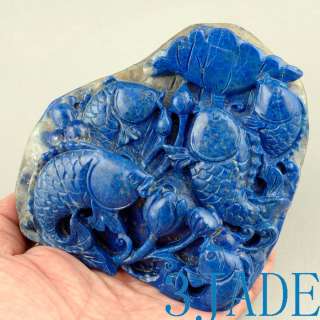 Natural Lapis Lazuli Carving/Sculpture Lotus Fish  