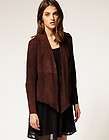 vero moda very brown waterfall fitted ribbed sleeve leather jacket