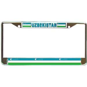 Uzbekistan Flag Chrome Metal License Plate Frame Holder