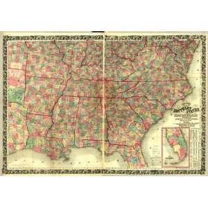  Civil War Map Coltons map of the southern states 