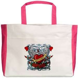  Beach Tote Fuchsia Love Hurts with Sword Heart Thorns and 