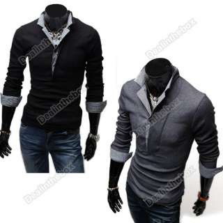 Fashion Men Stylish Polo shirts Slim Fit long Sleeve Casual T Shirt 