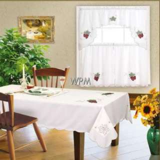   Kitchen Curtain set/White with burgundy grapes Cafe Tier & Swag drapes