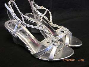Lasonia womens silver wedge open toe fashion dress shoe #S5439  