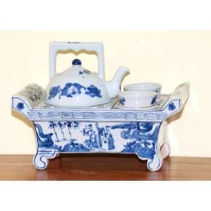  & White Chinese Porcelain Tea Service, Contemporary, Beijing China 