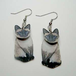 Siamese Cat Kitten Handcrafted 2D Dangle Earrings  